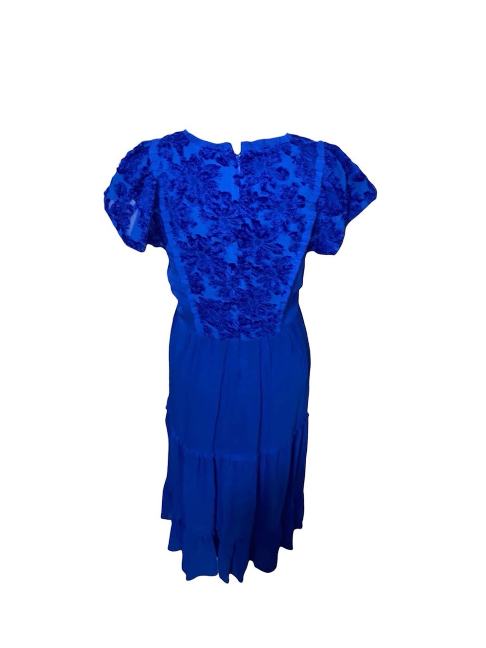 Kensie Cobalt Blue Floral Lace Tiered Maxi Dress